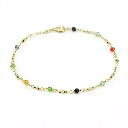 18k Gold Filled Multi Color Ball Crystal Ankle Bracelet