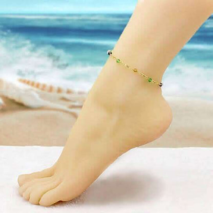 18k Gold Filled High Polish Finish Multi Color Ball Crystal Ankle Bracelet Cartsfy Inc.