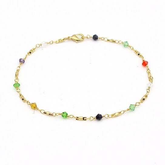 18k Gold Filled High Polish Finish Multi Color Ball Crystal Ankle Bracelet Cartsfy Inc.