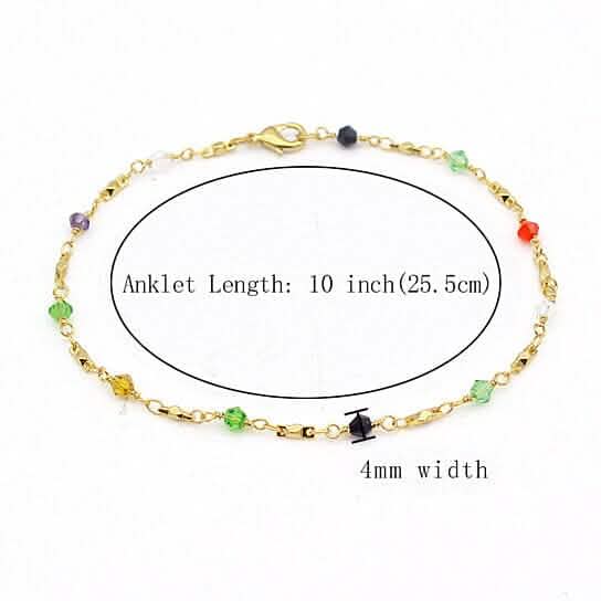 18k Gold Filled High Polish Finish Multi Color Ball Crystal Ankle Bracelet Cartsfy Inc.
