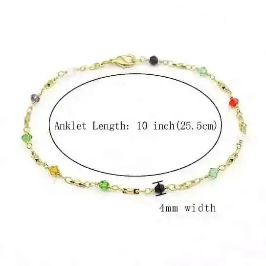 18k Gold Filled High Polish Finish Multi Color Ball Crystal Ankle Bracelet Cartsfy Inc.