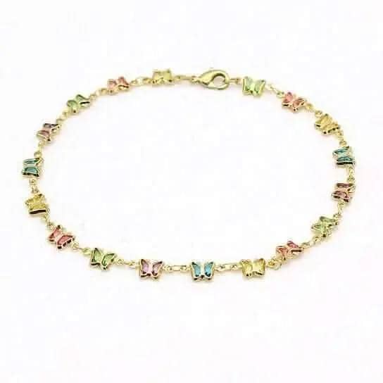 18k Gold Filled Butterfly Ankle Bracelet with Multi Color Crystals