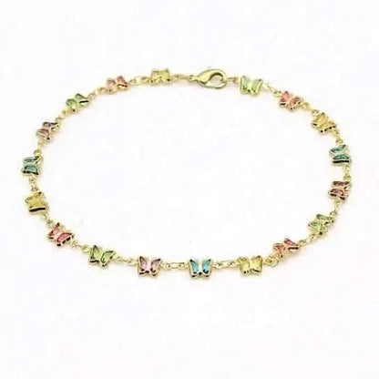 18k Gold Filled Butterfly Ankle Bracelet with Multi Color Crystals