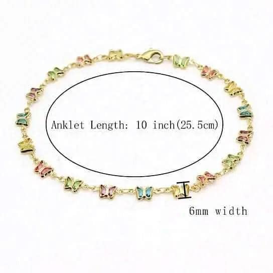 18k Gold Filled High Polish Finish Multi Color Crystal Butterfly Ankle Bracelet DailySale Default Title Default Title-