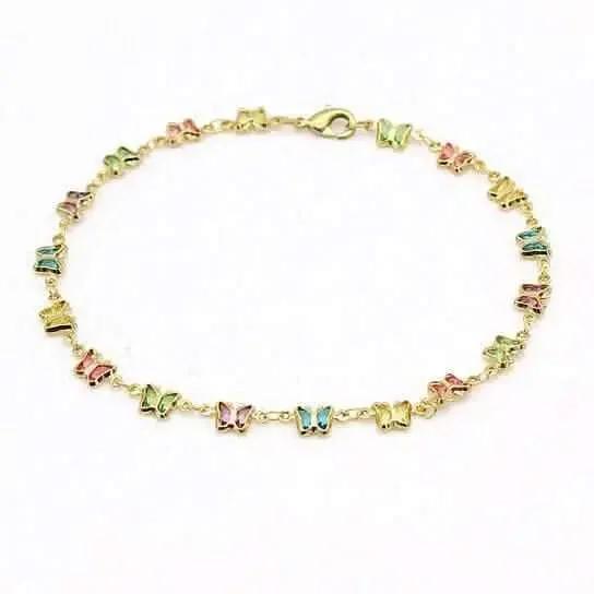 18k Gold Filled High Polish Finish Multi Color Crystal Butterfly Ankle Bracelet DailySale Default Title Default Title-