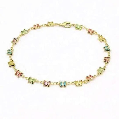 18k Gold Filled High Polish Finish Multi Color Crystal Butterfly Ankle Bracelet DailySale Default Title Default Title-