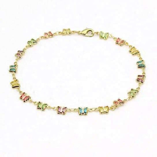 18k Gold Filled High Polish Finish Multi Color Crystal Butterfly Ankle Bracelet Cartsfy Inc.