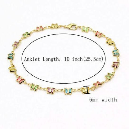 18k Gold Filled High Polish Finish Multi Color Crystal Butterfly Ankle Bracelet - Cartsfy Inc.
