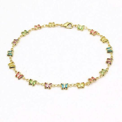 18k Gold Filled High Polish Finish Multi Color Crystal Butterfly Ankle Bracelet - Cartsfy Inc.