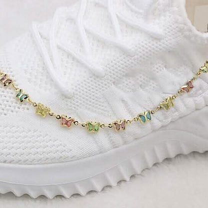 18k Gold Filled High Polish Finish Multi Color Crystal Butterfly Ankle Bracelet - Cartsfy Inc.