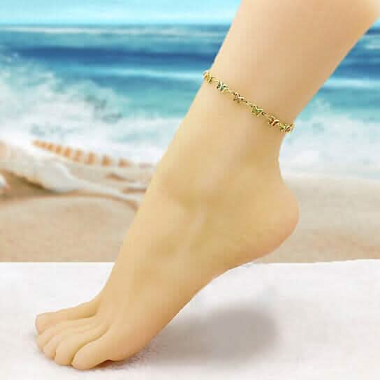 18k Gold Filled High Polish Finish Multi Color Crystal Butterfly Ankle Bracelet - Cartsfy Inc.