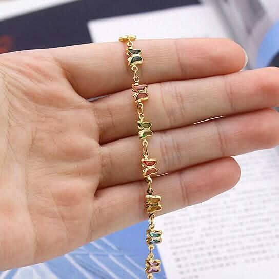 18k Gold Filled High Polish Finish Multi Color Crystal Butterfly Ankle Bracelet - Cartsfy Inc.
