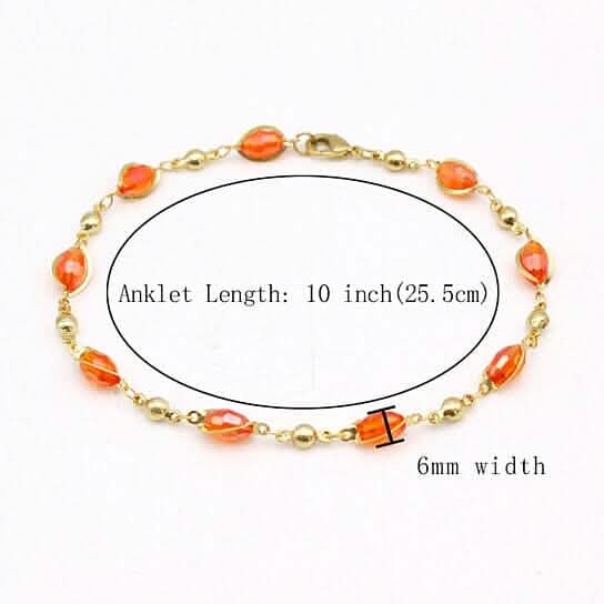 18K Gold Filled High Polish Finish Oval Crystal Ankle Bracelet Cartsfy Inc.