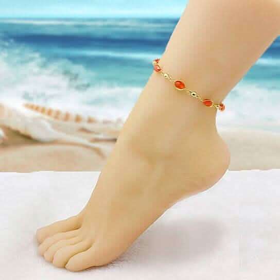 18K Gold Filled High Polish Finish Oval Crystal Ankle Bracelet Cartsfy Inc.