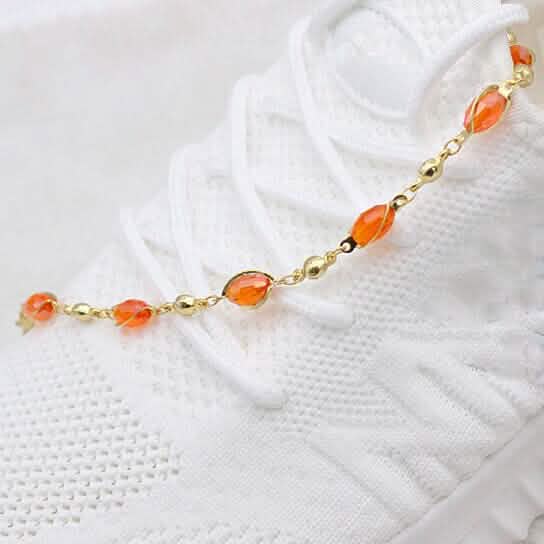 18K Gold Filled High Polish Finish Oval Crystal Ankle Bracelet Cartsfy Inc.