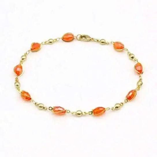 18K Gold Filled High Polish Oval Crystal Ankle Bracelet elegantly styled