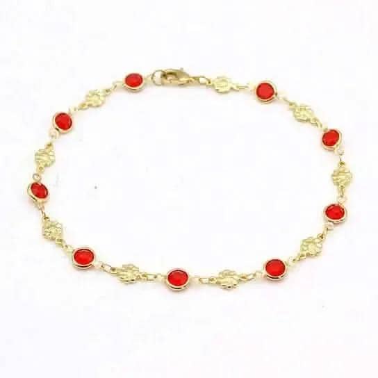 18k Gold Filled High Polish Finish Red Crystal Flower Ankle Bracelet