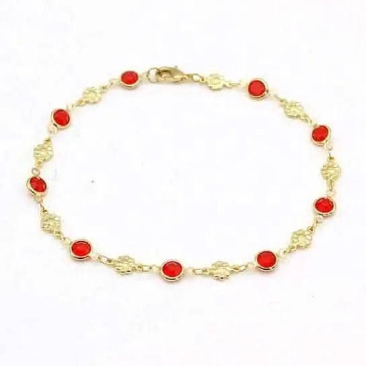 18k Gold Filled High Polish Finish Red Crystal Flower Ankle Bracelet