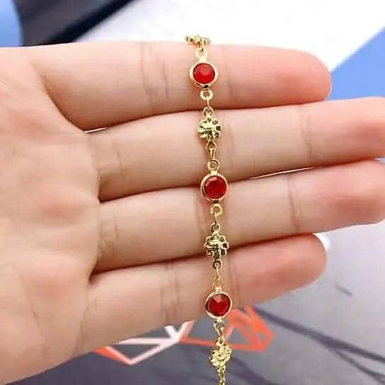 18k Gold Filled High Polish Finish Red Crystal Flower Ankle Bracelet DailySale Default Title Default Title-