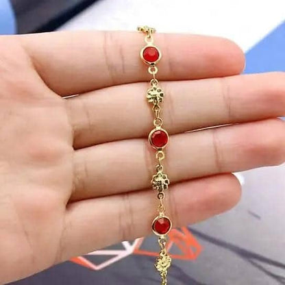 18k Gold Filled High Polish Finish Red Crystal Flower Ankle Bracelet DailySale Default Title Default Title-