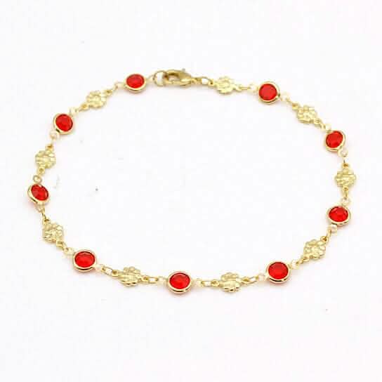 18k Gold Filled High Polish Finish Red Crystal Flower Ankle Bracelet - Cartsfy Inc.