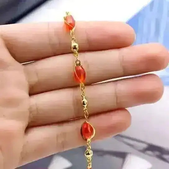 18K Gold Filled High Polish Oval Crystal Ankle Bracelet Cartsfy Inc.