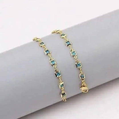 18K Gold Plated Light Blue Crystal Square Ankle Bracelet DailySale Default Title Default Title-