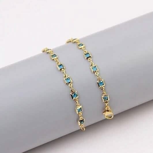 18K Gold Plated Light Blue Crystal Square Ankle Bracelet Cartsfy Inc.