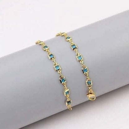 18K Gold Plated Light Blue Crystal Square Ankle Bracelet Cartsfy Inc.