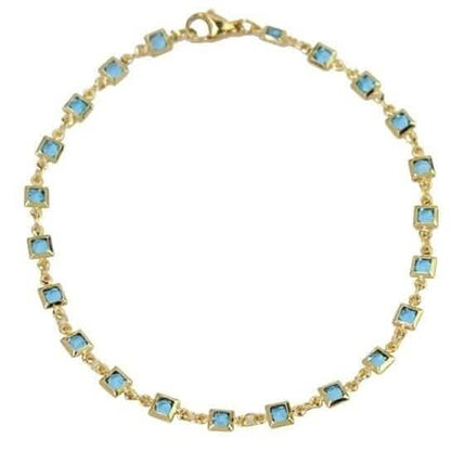18K Gold Plated Light Blue Crystal Square Ankle Bracelet Cartsfy Inc.