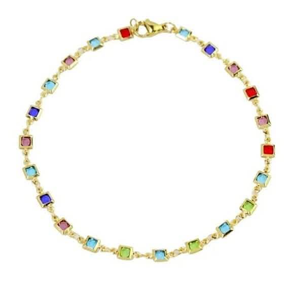 18K Gold Plated Light Multi Color Crystal Square Ankle Bracelet Cartsfy Inc.