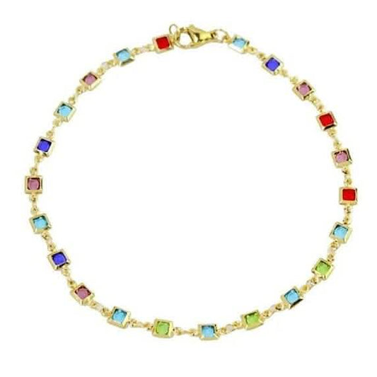 18K Gold Plated Light Multi Color Crystal Square Ankle Bracelet Cartsfy Inc.
