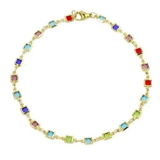 18K Gold Plated Light Multi Color Crystal Square Ankle Bracelet DailySale Default Title Default Title-