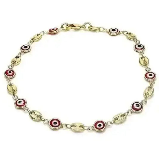 18k Women's Gold Filled High Polish Finish Mariner Marina- Red Evil Eye Lobster Clasp Ankle Bracelet 10'' Inch Cartsfy Inc.