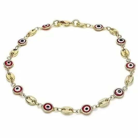 18k Women's Gold Filled High Polish Finish Mariner Marina- Red Evil Eye Lobster Clasp Ankle Bracelet 10'' Inch DailySale Default Title Default Title-