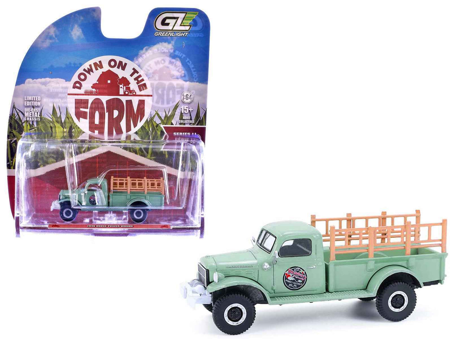 1946 Dodge Power Wagon Pickup Truck "Strawberry Farm" Green "Down on the Farm" Series 11 1/64 Diecast Model by Greenlight Miniature Motors Default Title Default Title-