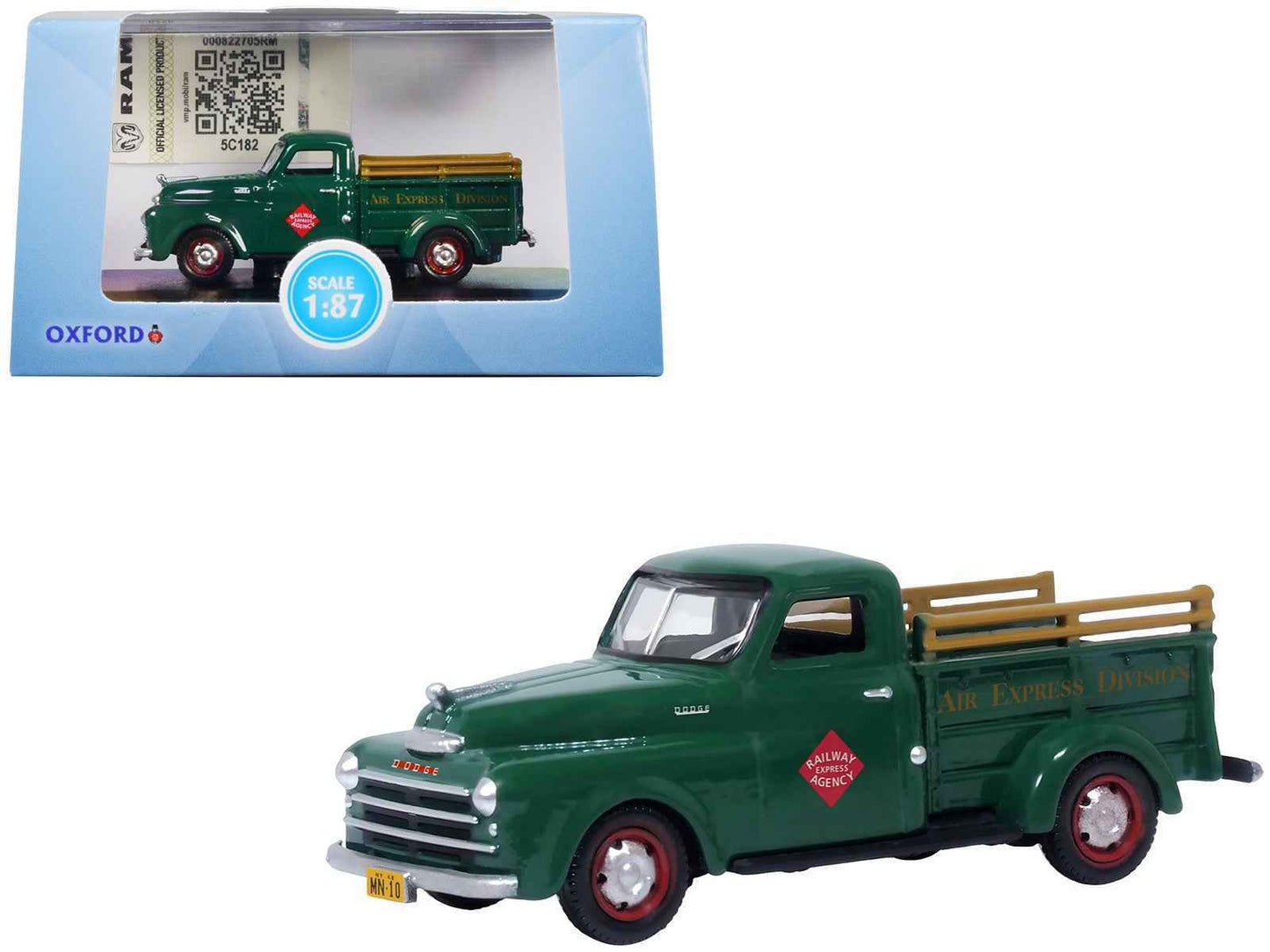 1948 Dodge B-1B Pickup Truck Green "Railway Express Agency" 1/87 (HO) Scale Diecast Model Car by Oxford Diecast Cartsfy Inc.