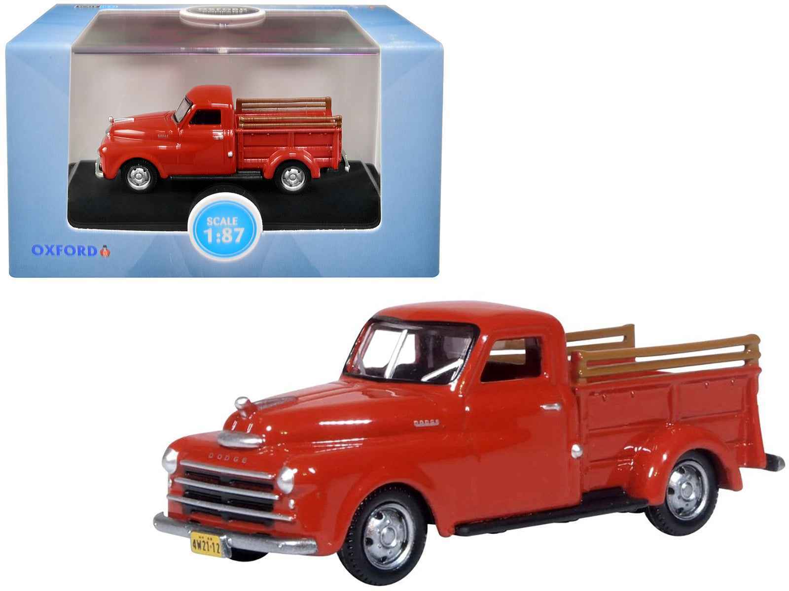 1948 Dodge B-1B Pickup Truck Red 1/87 (HO) Scale Diecast Model Car by Oxford Diecast Cartsfy Inc.
