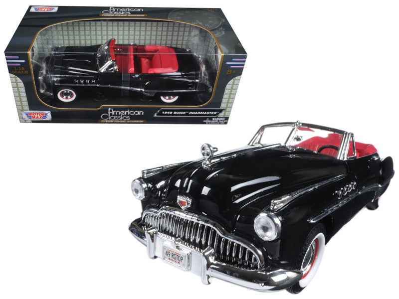 1949 Buick Roadmaster Black with Red Interior 1/18 Diecast Model Car by Motormax Miniature Motors Default Title Default Title-