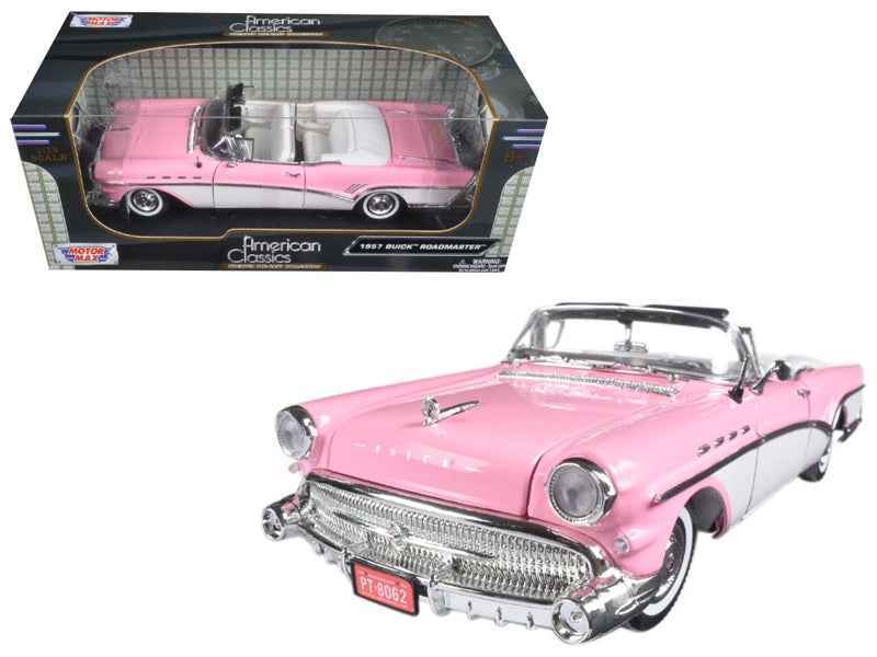 1957 Buick Roadmaster Convertible Pink and White 1/18 Diecast Model Car by Motormax Cartsfy Inc.