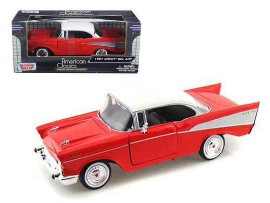 1957 Chevrolet Bel Air Red with White Top 1/24 Diecast Model Car by Motormax Cartsfy Inc.