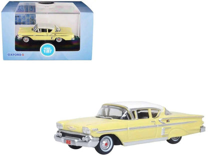 1958 Chevrolet Impala Sport Colonial Cream with Snowcrest White Top 1/87 (HO) Scale Diecast Model Car by Oxford Diecast Miniature Motors Default Title Default Title-