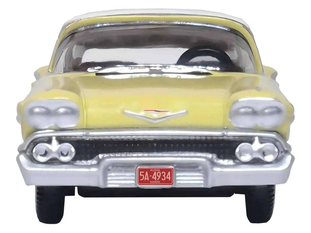 1958 Chevrolet Impala Sport Colonial Cream with Snowcrest White Top 1/87 (HO) Scale Diecast Model Car by Oxford Diecast Miniature Motors Default Title Default Title-