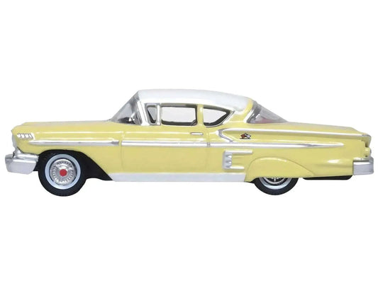 1958 Chevrolet Impala Sport Colonial Cream with Snowcrest White Top 1/87 (HO) Scale Diecast Model Car by Oxford Diecast Miniature Motors Default Title Default Title-