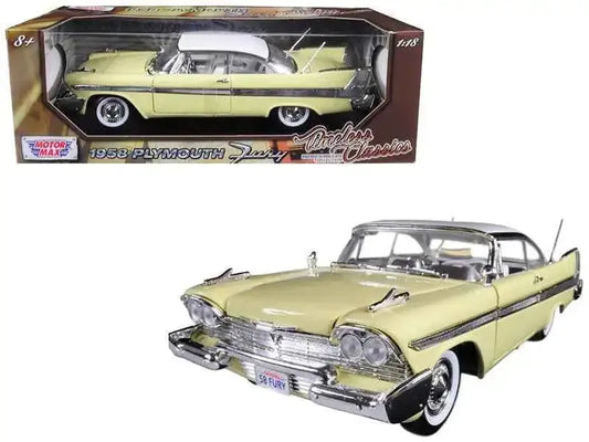 1958 Plymouth Fury "Timeless Classics" Yellow with White Top 1/18 Diecast Model Car by Motormax Miniature Motors Default Title Default Title-