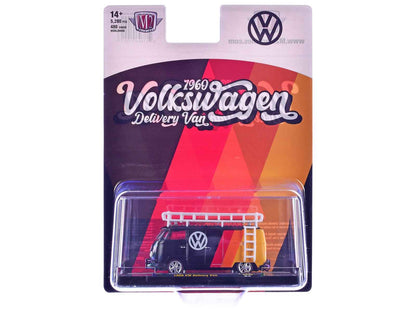1960 Volkswagen Delivery Van Black with Stripes and White Roof Rack Limited Edition to 5280 pieces Worldwide 1/64 Diecast Model Car by M2 Machines Miniature Motors Default Title Default Title-