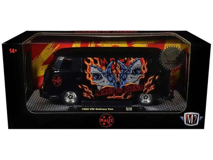1960 Volkswagen Delivery Van "Maui & Sons" Black with Graphics Limited Edition to 4050 pieces Worldwide 1/24 Diecast Model Car by M2 Machines Cartsfy Inc.