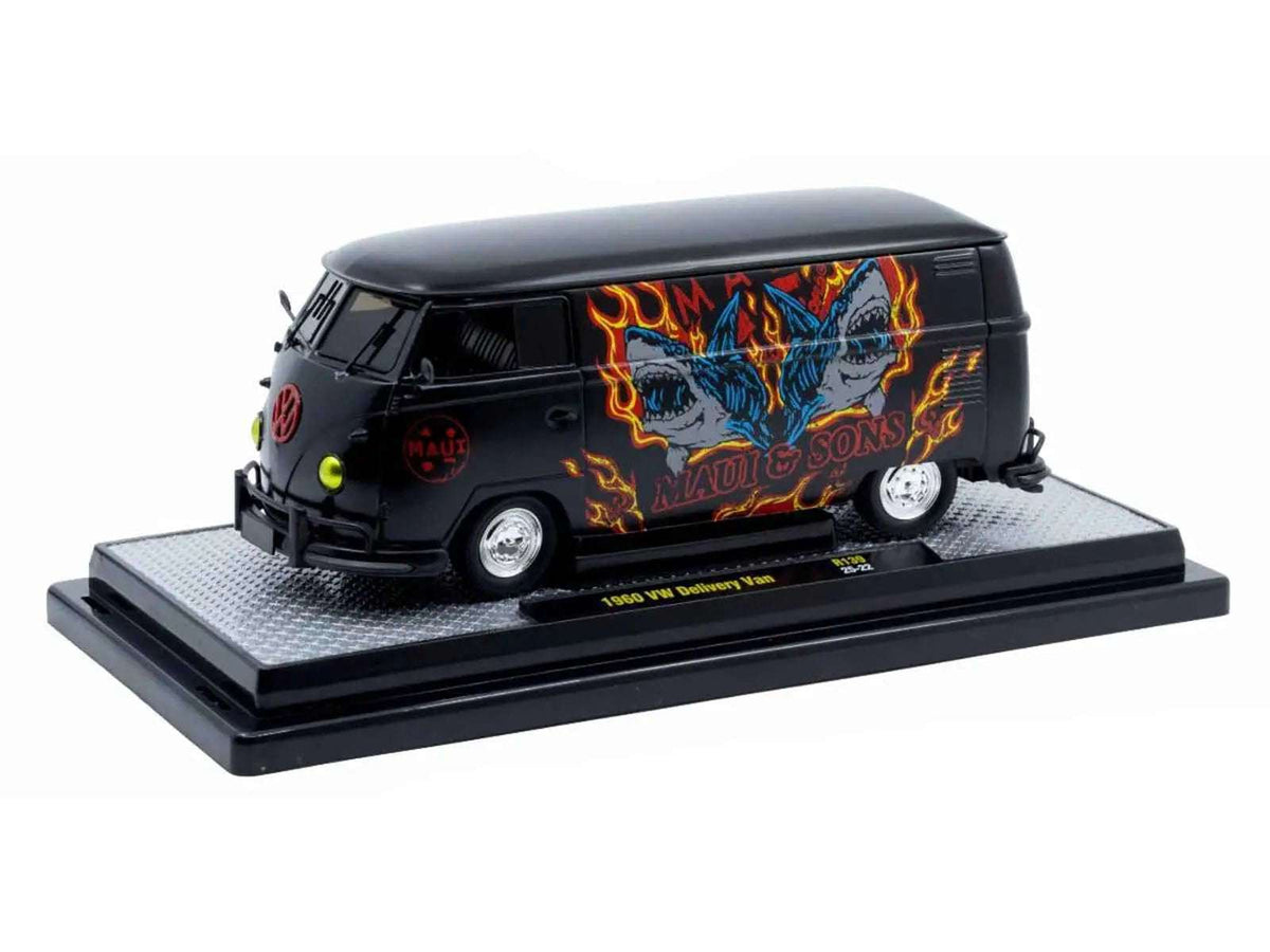 1960 Volkswagen Delivery Van "Maui & Sons" Black with Graphics Limited Edition to 4050 pieces Worldwide 1/24 Diecast Model Car by M2 Machines Cartsfy Inc.