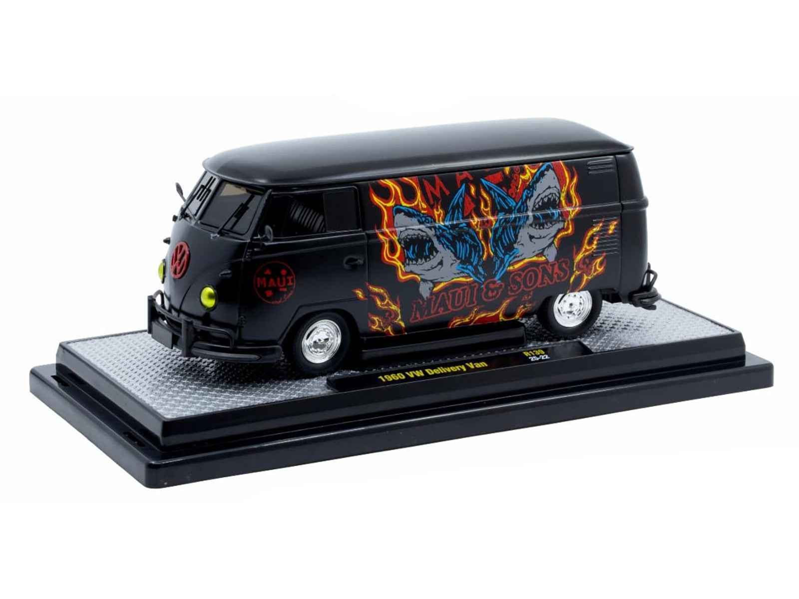 1960 Volkswagen Delivery Van "Maui & Sons" Black with Graphics Limited Edition to 4050 pieces Worldwide 1/24 Diecast Model Car by M2 Machines Cartsfy Inc.
