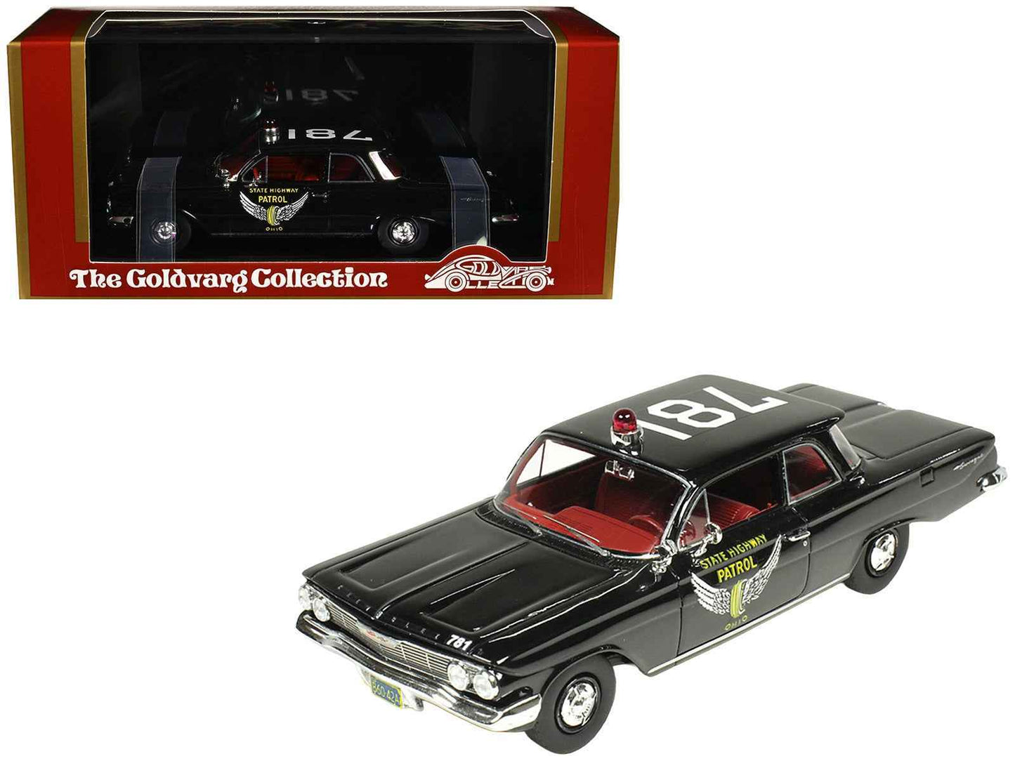 1961 Chevrolet Biscayne "Ohio State Highway Patrol" Black with Red Interior Limited Edition to 150 pieces Worldwide 1/43 Model Car by Goldvarg Collection Cartsfy Inc.
